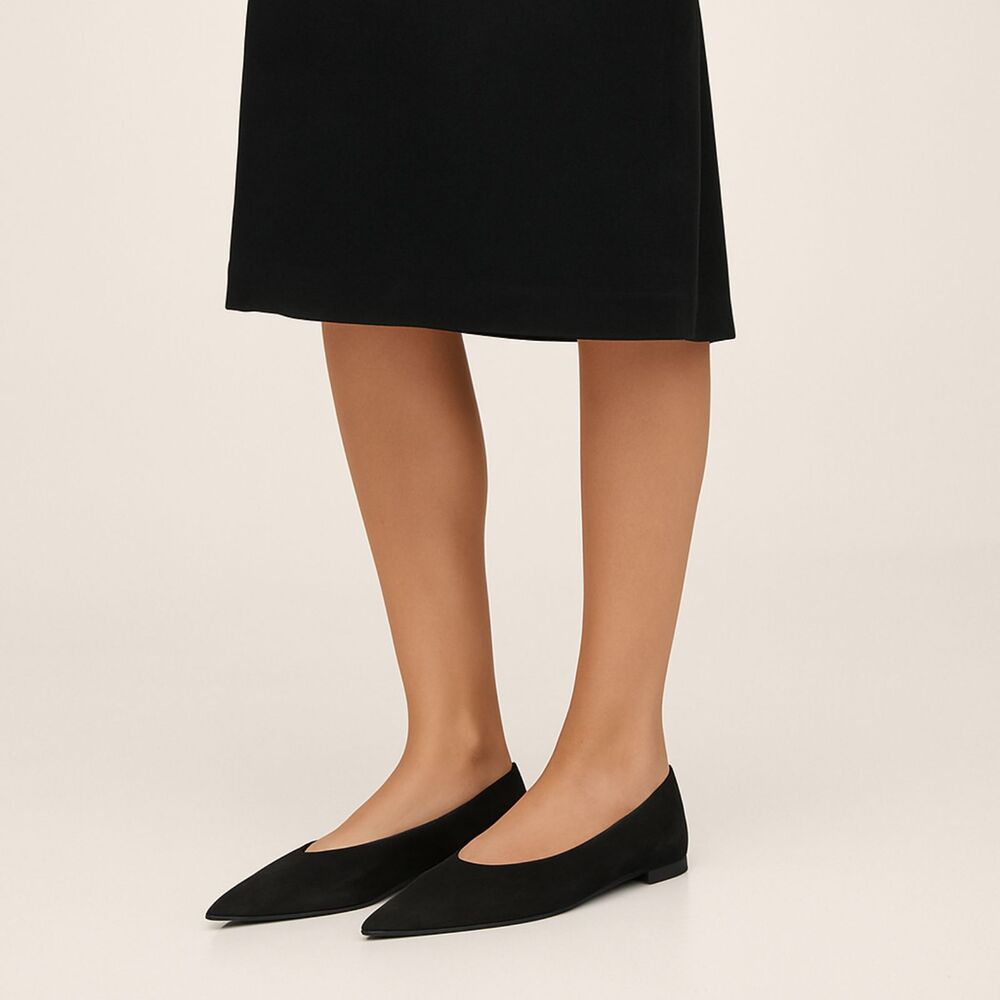 MASSIMO DUTTI Pointed Toe Suede Flats Black w Box Sz‎ 42 (US 11)